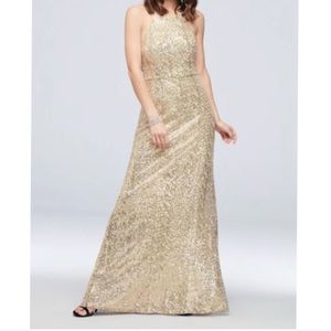 High-Neck Allover Sequin Bridesmaid Dress